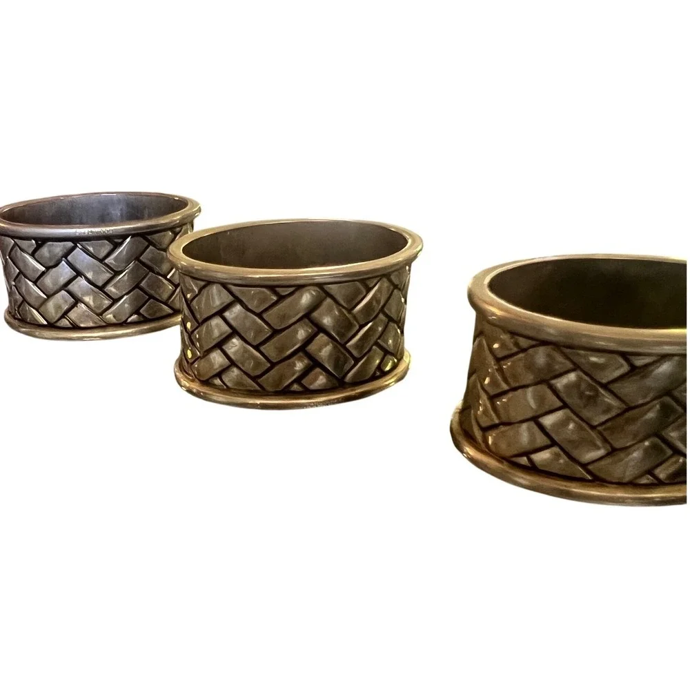 Equestrian Braid Napkin Rings Set of 6 Silver Tone Basketweave Ralph Style